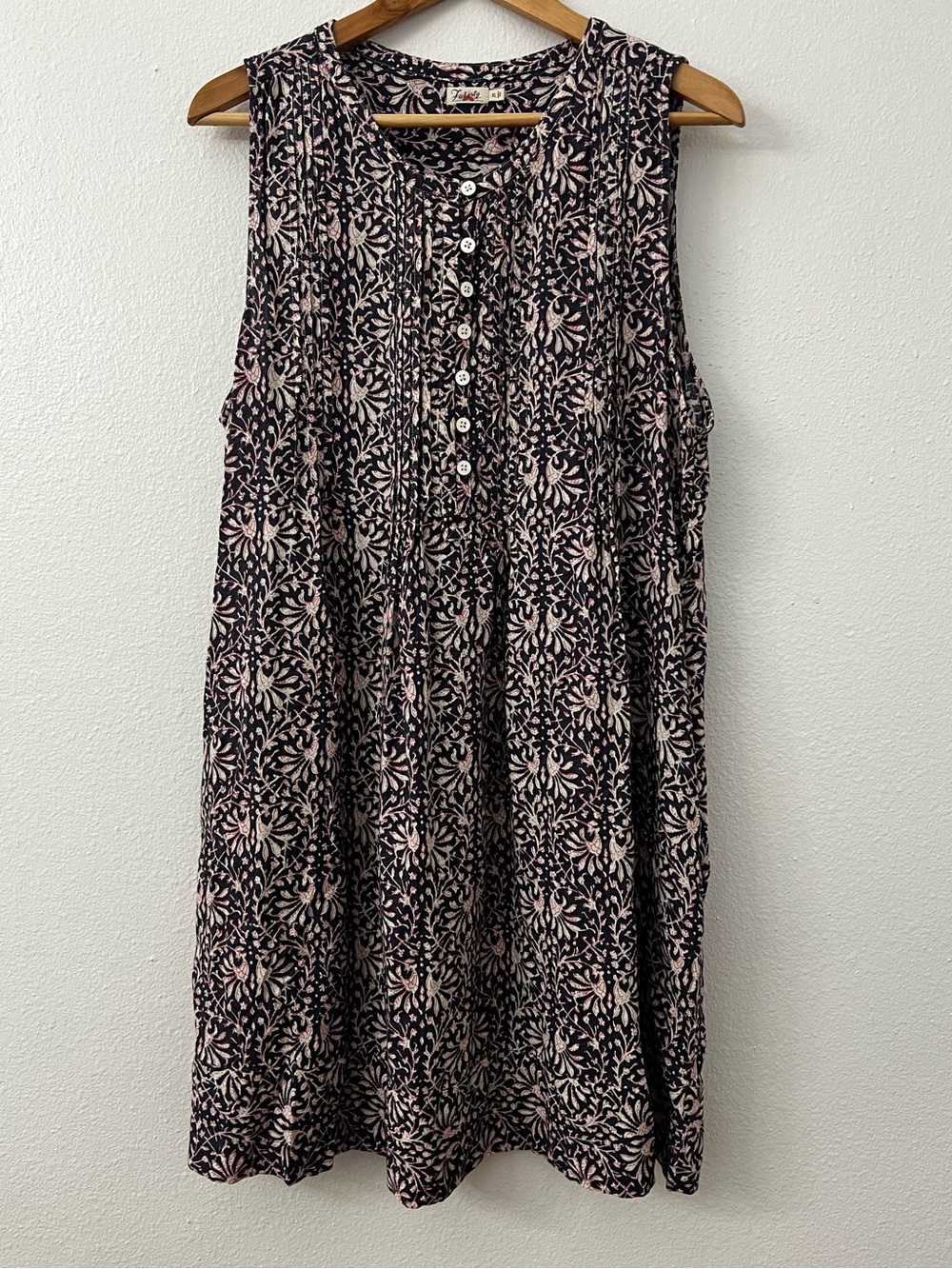 Faherty Linen Cotton Isha Sleeveless Floral Print A-Line Dress - Pink & Black